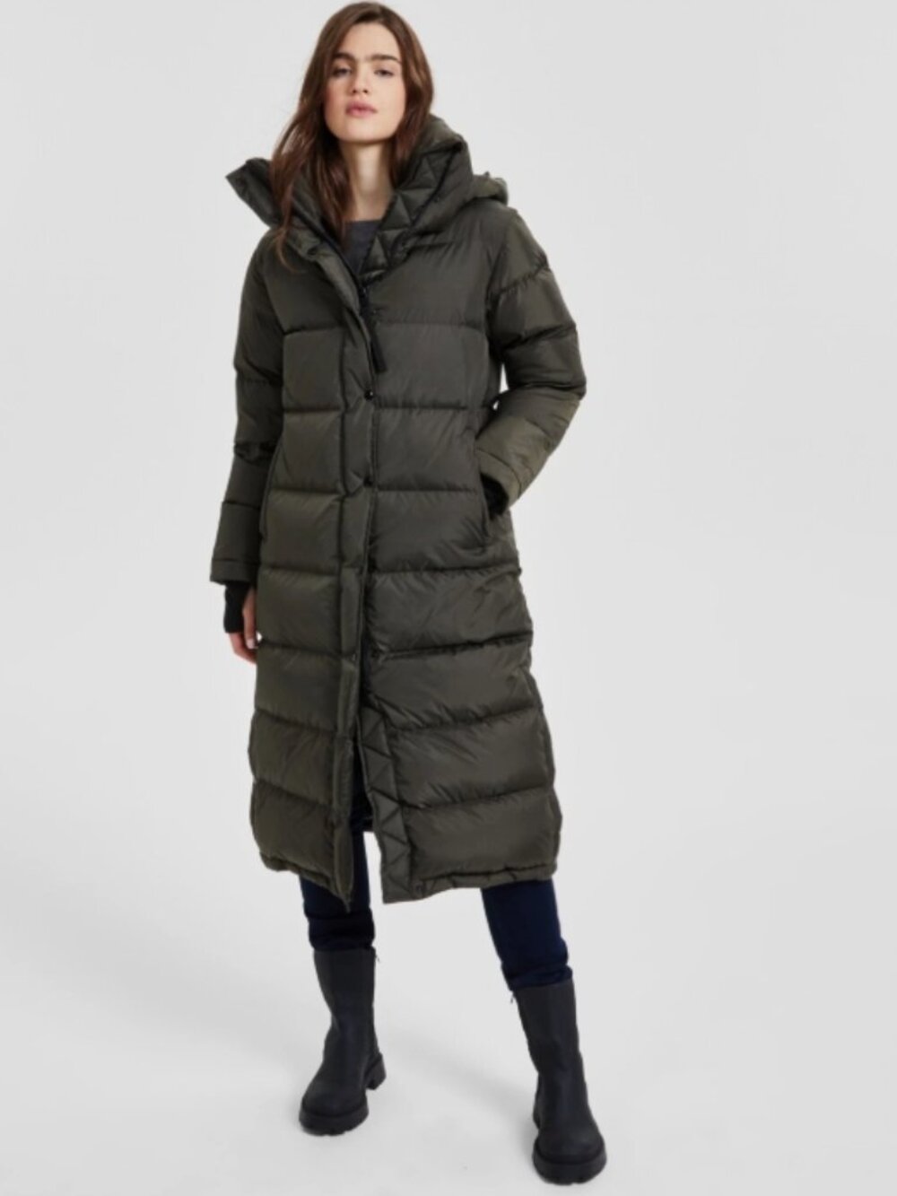S13 Harper Hooded Water Resistant Maxi Puffer Coat Womens XXL In Military Green